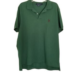 U.S. Polo Assn Men's Green Polo Shirt - Size Large Y2K 2000s Cotton Preppy Golf
